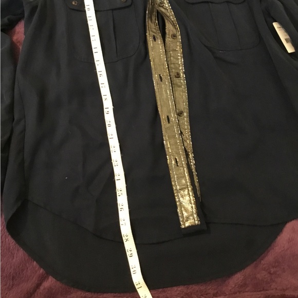 NWT Free People Off Campus Navy Blue Gold Metallic Oversized Button Front Top - Picture 15 of 16